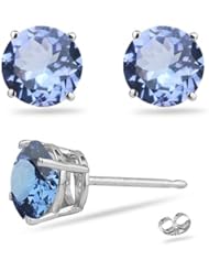 1.08 Cts of 5 mm AA Round Tanzanite Stud Earrings in 14K White Gold