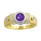 0.3 Cttw Amethyst & 0.05 Ct Diamond 14 Karat Yellow & White Gold Ring Size 7