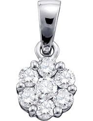 1.00CTW ROUND DIAMOND LADIES FLOWER PENDANT CHARM 14K White-gold