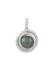 Tahitian Black Pearl Pendant with Diamonds in 14K White Gold (9-10mm)