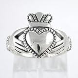 Irish Friendship & Love Celtic Claddagh Band Ring in Sterling Silver in Sizes 4, 5, 6, 7, 8 and 9, #8932