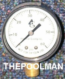 "Swimming Pool or Spa Filter Pressure Gauge, Side Mount 60LB Filter Pressure Gauge 1/4"" Pipe Threads"