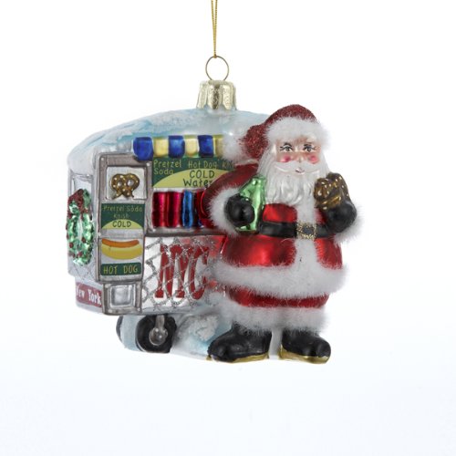 Kurt Adler Santa Next to Hot Dog Stand Glass Ornament, 4-Inch Kurt Adler Santa Next to Hot Dog Stand Glass Ornament, 4-Inch