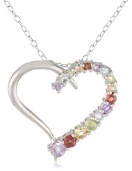 Sterling Silver and Multi-Gemstone Heart Pendant Necklace, 18"