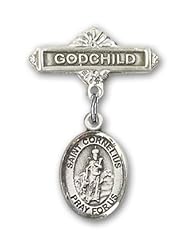 Sterling Silver Baby Badge with St. Cornelius Charm and Godchild Badge Pin