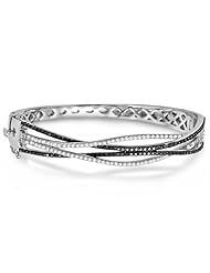 Ladies White and Fancy Black Diamond Bangle Crossover Bracelet with 220 Stones 14K White Gold 2.00c