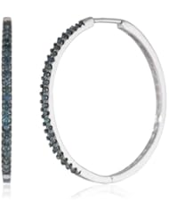 Sterling Silver Blue or Black Diamond Hoop Earrings
