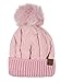 C.C Soft Quilted Puffer Detachable Faux Fur Pom Inner Lined Cuff Beanie Hat, Rose