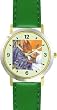 Mommy & Baby Bunny Rabbit being Tucked in - from Hush Little Baby by Artist: Sylvia Long - WATCHBUDDY&reg; DELUXE TWO-TONE THEME WATCH - Arabic Numbers - Green Leather Strap-Size-Large ( Men's Size or Jumbo Women's Size )