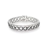 Eve's Addiction Sterling Silver Black Flower CZ Tennis Bracelet