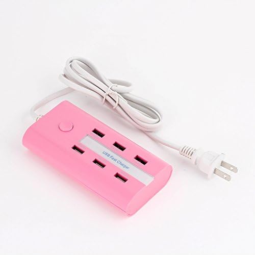 Tiwkich Portable Multi Port USB Charger, Family-Sized 6 Port USB wall Charger Power ac Adapter for iPhone 6 Plus 5S 5C 4S, iPad Air Mini, Samsung Tablets, Galaxy S5 S4 S3, Galaxy Note 4 3 2, LG G3, Smartphones, Tablets, iPods, Most Other 5V USB-Charged Portable Devices (Pink)