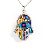Blue & Gold Hamsa Necklace to Protect from the Evil Eye from the Artazia Collection #380B JN MN