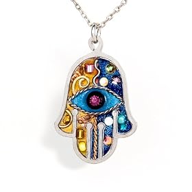 Blue & Gold Hamsa Necklace to Protect from the Evil Eye from the Artazia Collection #380B JN MN