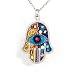 Blue & Gold Hamsa Necklace to Protect from the Evil Eye from the Artazia Collection #380B JN MN