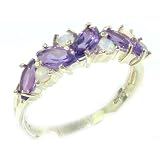 Unusual Solid Sterling Silver Natural Fiery Opal & Amethyst Eternity Ring - Finger Sizes 5 to 12 Available