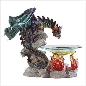 Alabastrite Dragon Oil Burner on Fire - Style 34304