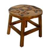Handmade Kids Furniture - Carved Wood Childrens Table With Horse Design & Painted Accents