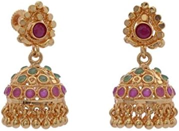 Pearls Cart Women's Antique Golden Stone Studded Traditional South Indian Earrings/Hanggings/Jhumka Multi-Colour