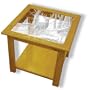Oak Glass Top End Table With Deer Etched Glass - Deer End Table Furniture - Unique Deer Gift Ideas - Fully Assembled - 22" x 22" x 20" high