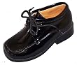 Infant & Toddler Boys Black Dress Shoes Size 3 to 8 Tuxedo Style Patent Leather Lace-up Weddings Ringbearer Pageant