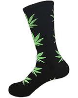 Leegoal Unisex Hip Hop Maple Leaf Printed Cotton High Socks,Black&Green