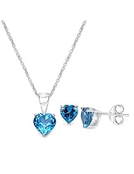 2.65 Carat Swiss Blue Topaz Heart Shape .925 Sterling Silver Earring & Pendant Set