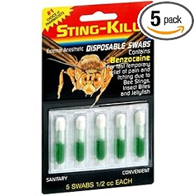 Click here to buy Special Pack of 5 STING KILL DISPOSABLE SWABS 5 per pack by Sting-Kill.