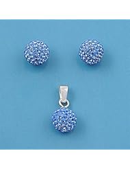 Sterling Silver Elegant Ball Design Blue Pendant and Earrings Jewelry Set with Blue CZ - 9mm