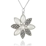 Sterling Silver Marcasite and Mother-of-Pearl Flower Pendant, 18