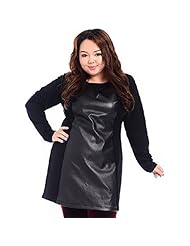 Plus Size Round Neck Long Sleeves Cotton/Leather Spring Winter  Dress