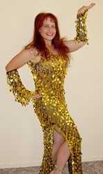 Gold Ankle Length Paillette Dress with Long Gloves