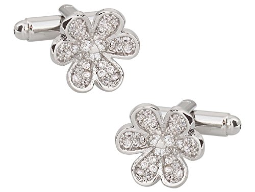 Gorgeous CZ Pave Silver Plated Flower Cufflinks By Cuff-Daddy