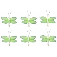 2' Green Mini Glitter Dragonfly Dragonflies 6pc set - nylon nursery bedroom girls room ceiling wall decor, wedding birthday party baby bridal shower