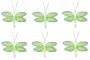 2" Green Mini (X-Small) Glitter Dragonfly Dragonflies 6pc set - nylon nursery bedroom girls room ceiling wall decor, wedding birthday party baby bridal shower