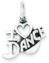 Sterling Silver Antiqued I Love Dance Charm & 18" Chain