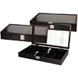 3 18pc Black Watch Travel Trays Showcase Display Case Unit W/ Glass Top