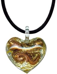 Amethyst Colored Murano Glass Heart with Pure Platinum Pendant Necklace, 18" Silk Cord with 2" Extender