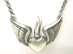 Kitsch n Kouture Winged Sacred Heart Tattoo Art Necklace with chain