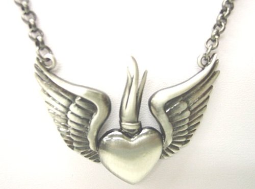 Click here to buy Kitsch n Kouture Winged Sacred Heart Tattoo Art Necklace with chain by Kitsch N Kouture.