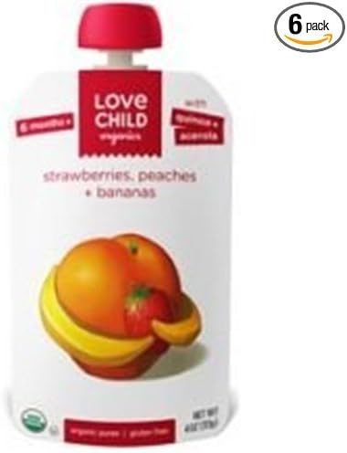 Love Child Organics 4 Ounce Strawberries Peaches Plus Bananas Baby Food