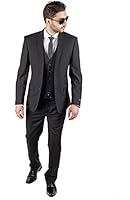 Slim Fit 3 Piece Vested Solid Black 2 Button Notch Label By Azar Man