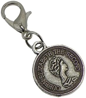Queen Elizabeth Coin Replica Dangle Charm with Lobster Clasp for All Brand Charm Bracelets