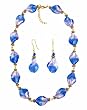 Necklace - Earrings Set - N494 - Murano & Glass Beads + Matching Earrings ~ Blue and Pink Twists
