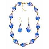 Necklace - Earrings Set - N494 - Murano & Glass Beads + Matching Earrings ~ Blue and Pink Twists