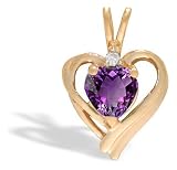14K Yellow Gold Genuine Heart Amethyst and Diamond Pendant