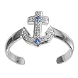 Sterling Silver Fashion Toe Ring - Anchor with Blue Topaz CZ - 2mm Band Width
