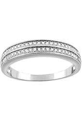 Sterling Silver Micro Pave Cubic Zirconia Men's 2-row Half Eternity Wedding Band, 3/16 inch wide, sizes 8 to 14