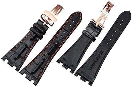 New Black Leather with Orange Stich Watch Band Strap Fit Ap Audemars Royal Oak Offshore Piguet