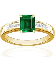 18K Yellow Gold Emerald Cut Emerald Ring With Sidestones