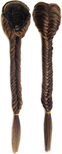 Beauty Wig World 19 inches (50cm)130g Synthetic Long Wavy Clip in/on Braided Rope Hair Chignon Drawstring Braid Fishtail Plait Ponytail #M2/30 Darkest brown/Medium auburn